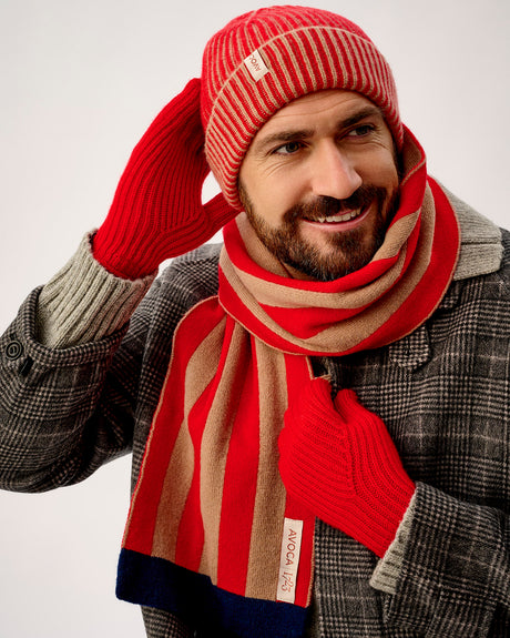 Tartan Scarlet & Camel Lambswool Ribbed Gloves