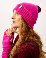 Neon Pink & Bordeaux Lambswool Bobble Hat