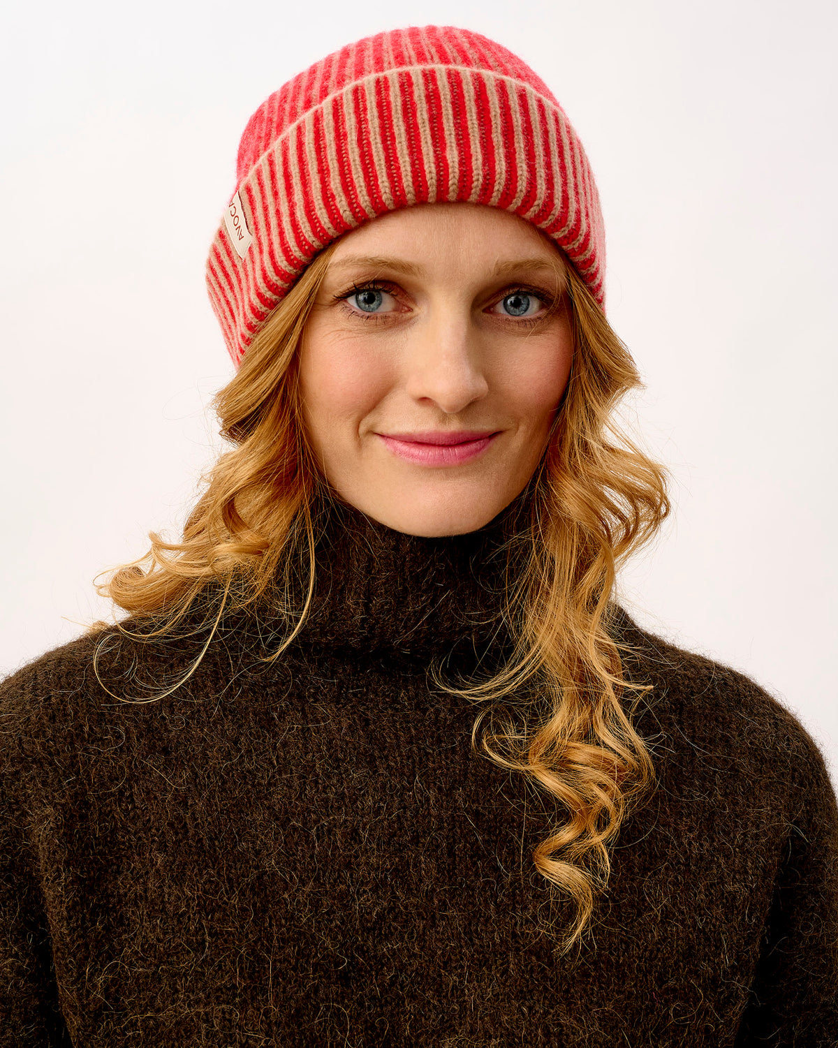Tartan Scarlet & Camel Plaited Effect Lambswool Hat
