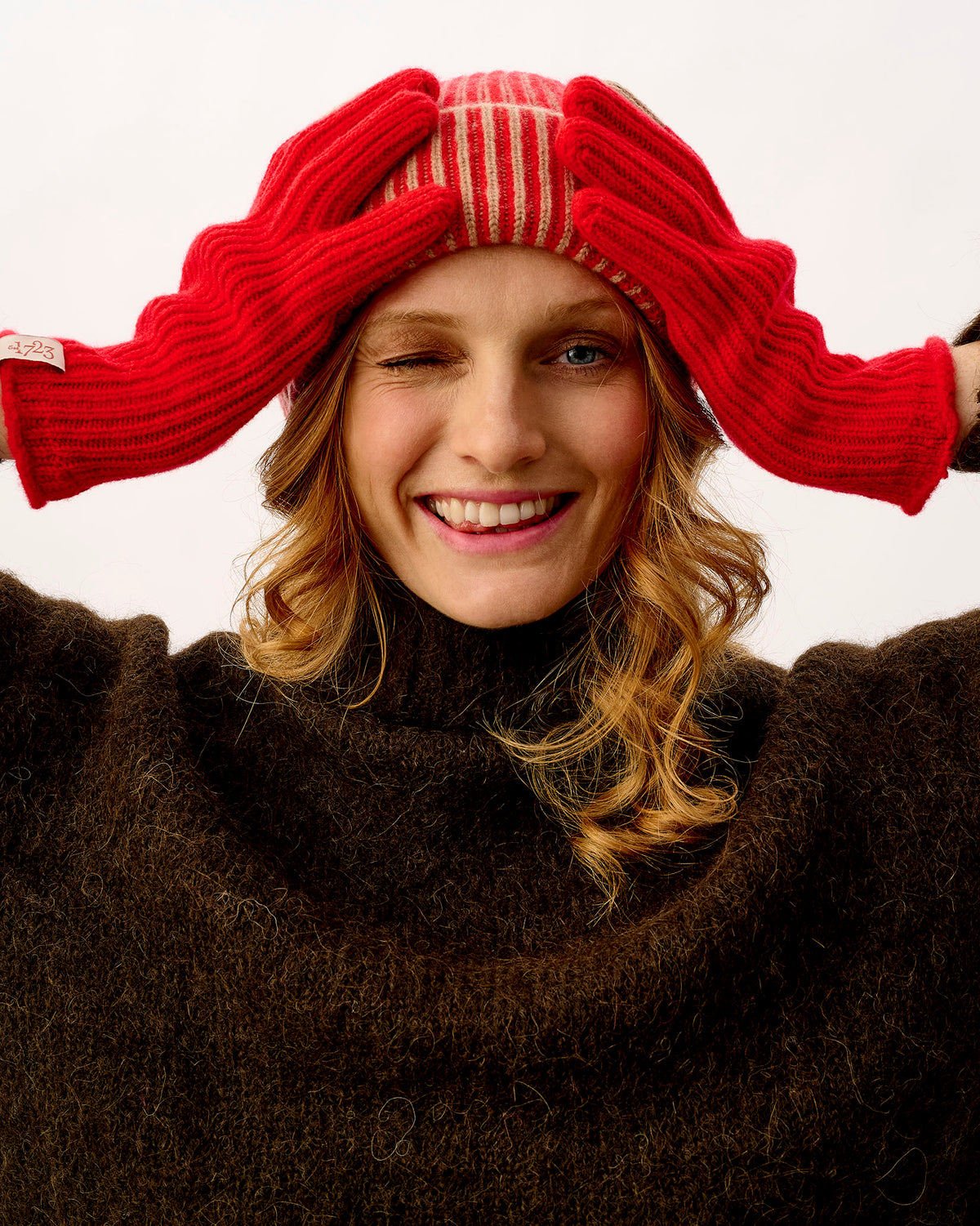 Tartan Scarlet & Camel Plaited Effect Lambswool Hat