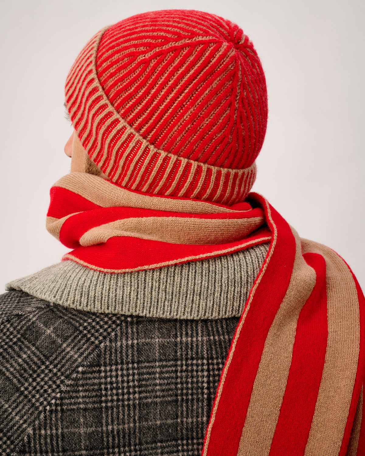 Tartan Scarlet & Camel Plaited Effect Lambswool Hat