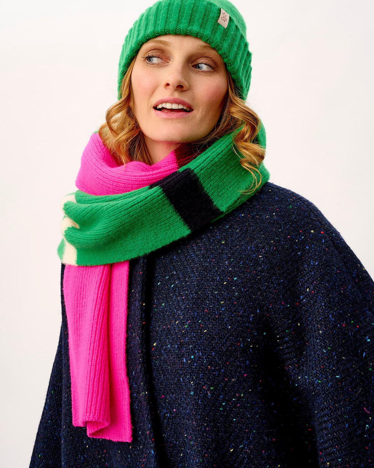 Neon Pink & Billiard Brushed Lambswool Scarf