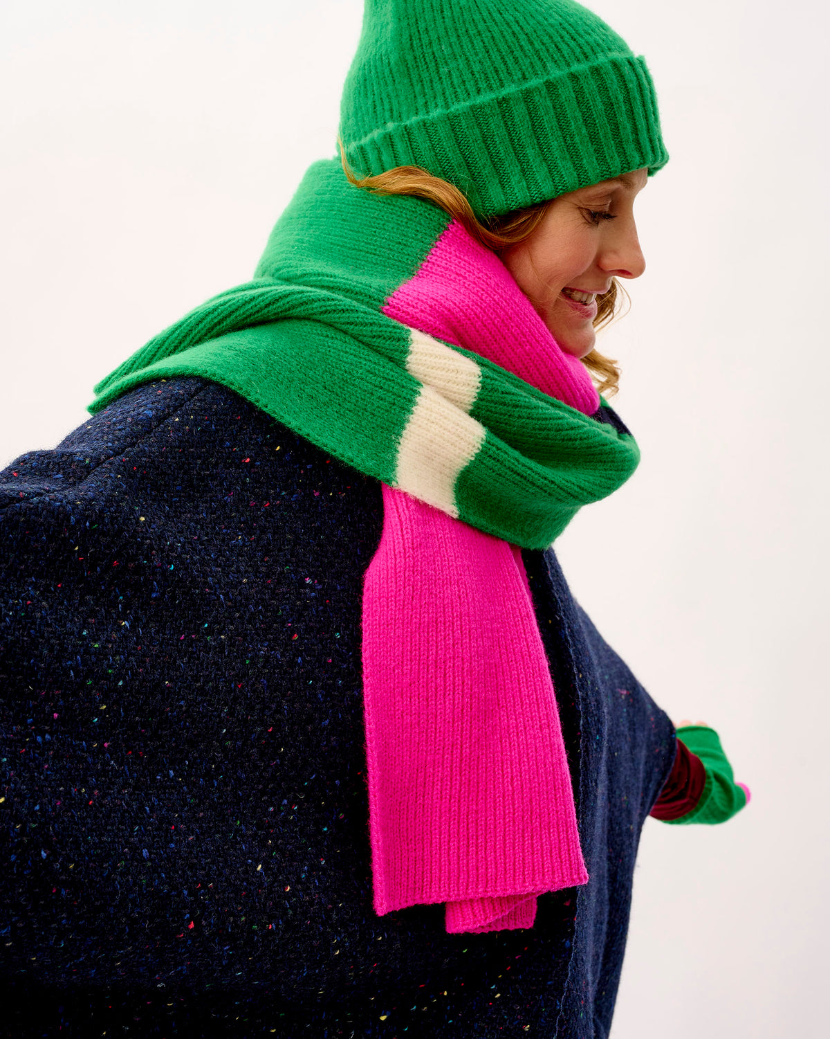 Neon Pink & Billiard Brushed Lambswool Scarf