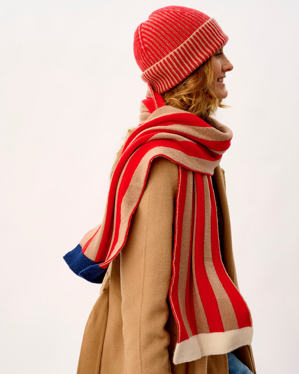 Tartan Scarlet & Camel Stripe Tubular Lambswool Scarf
