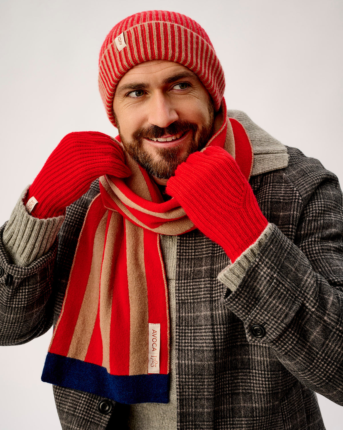 Tartan Scarlet & Camel Stripe Tubular Lambswool Scarf