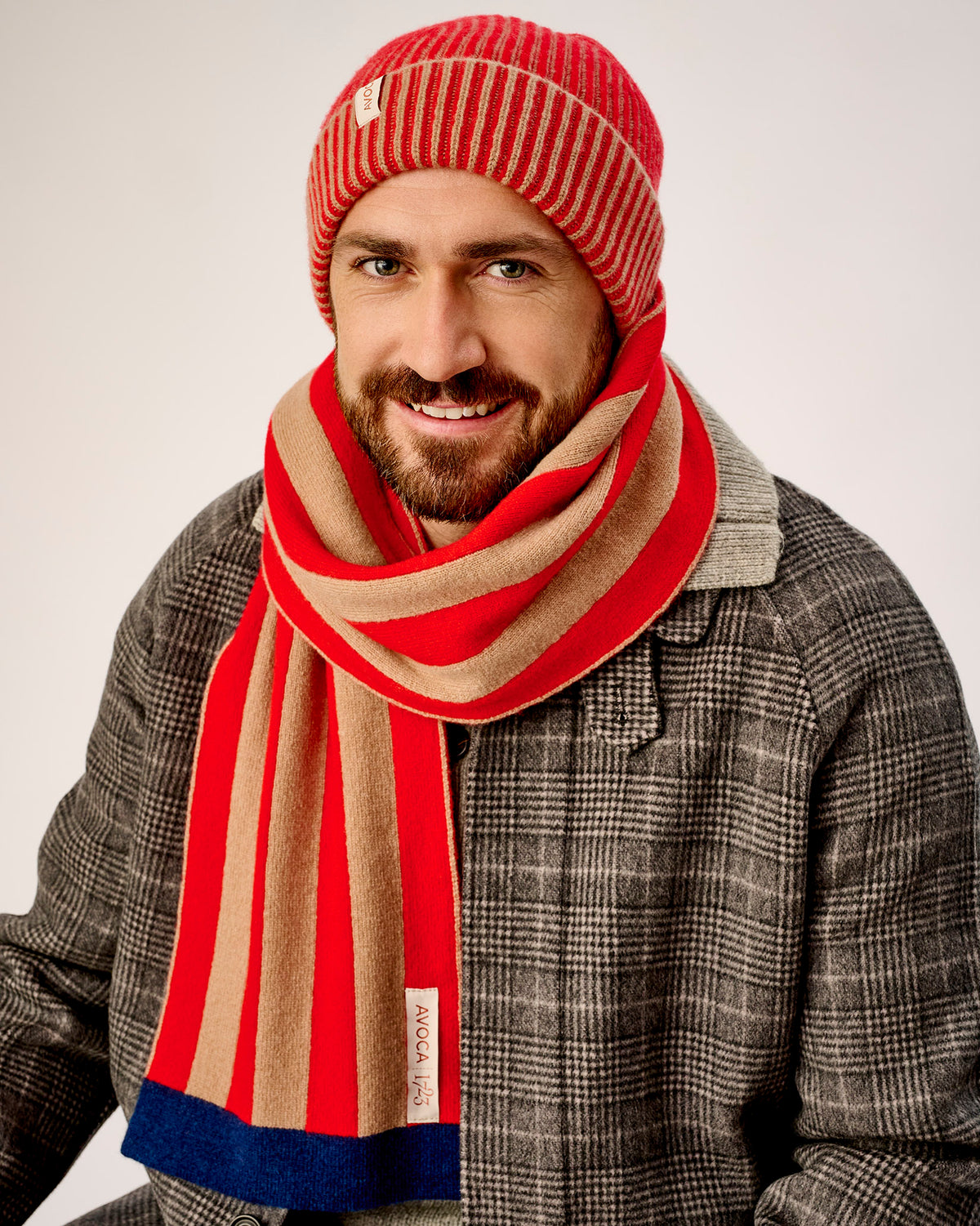 Tartan Scarlet & Camel Stripe Tubular Lambswool Scarf
