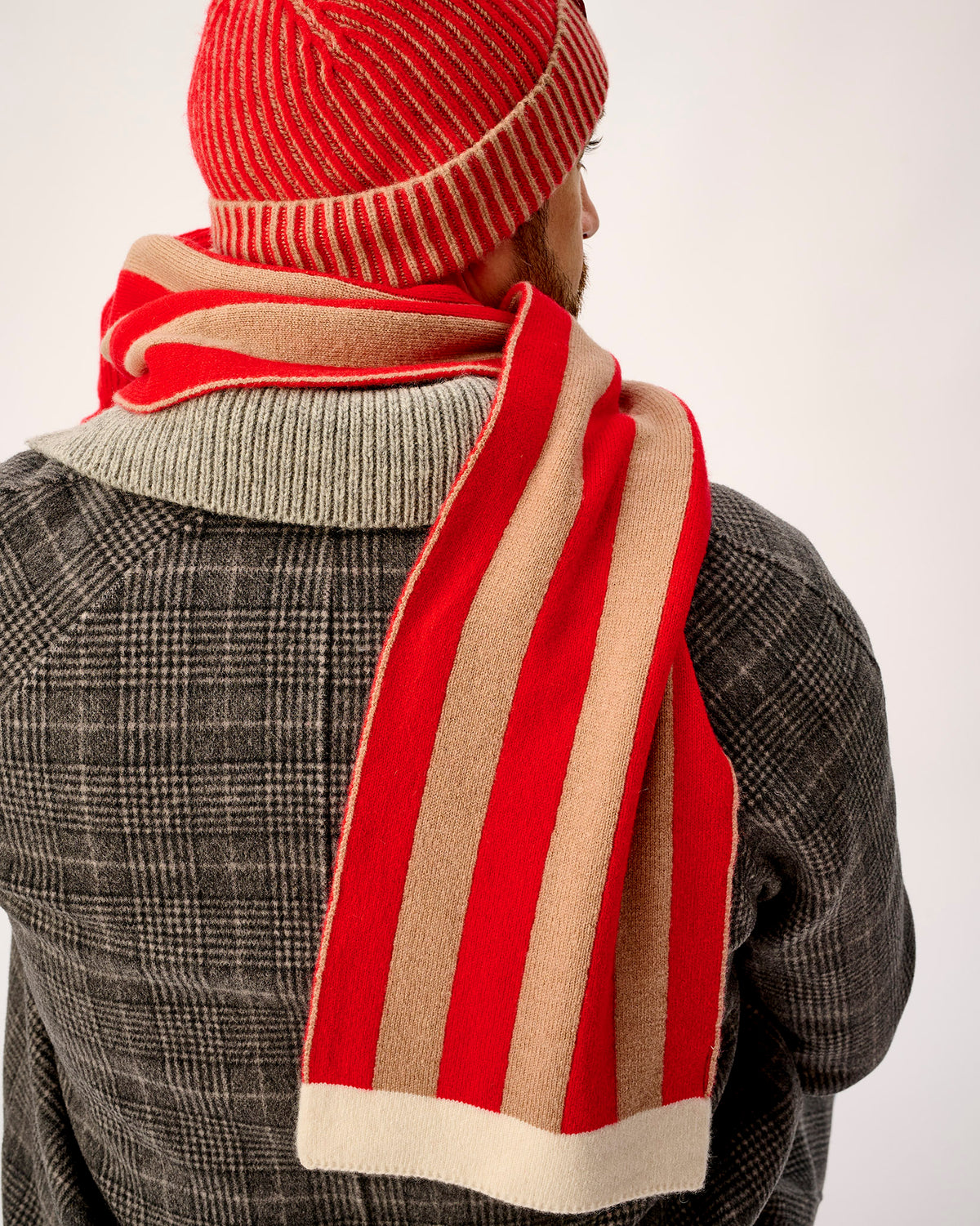 Tartan Scarlet & Camel Stripe Tubular Lambswool Scarf