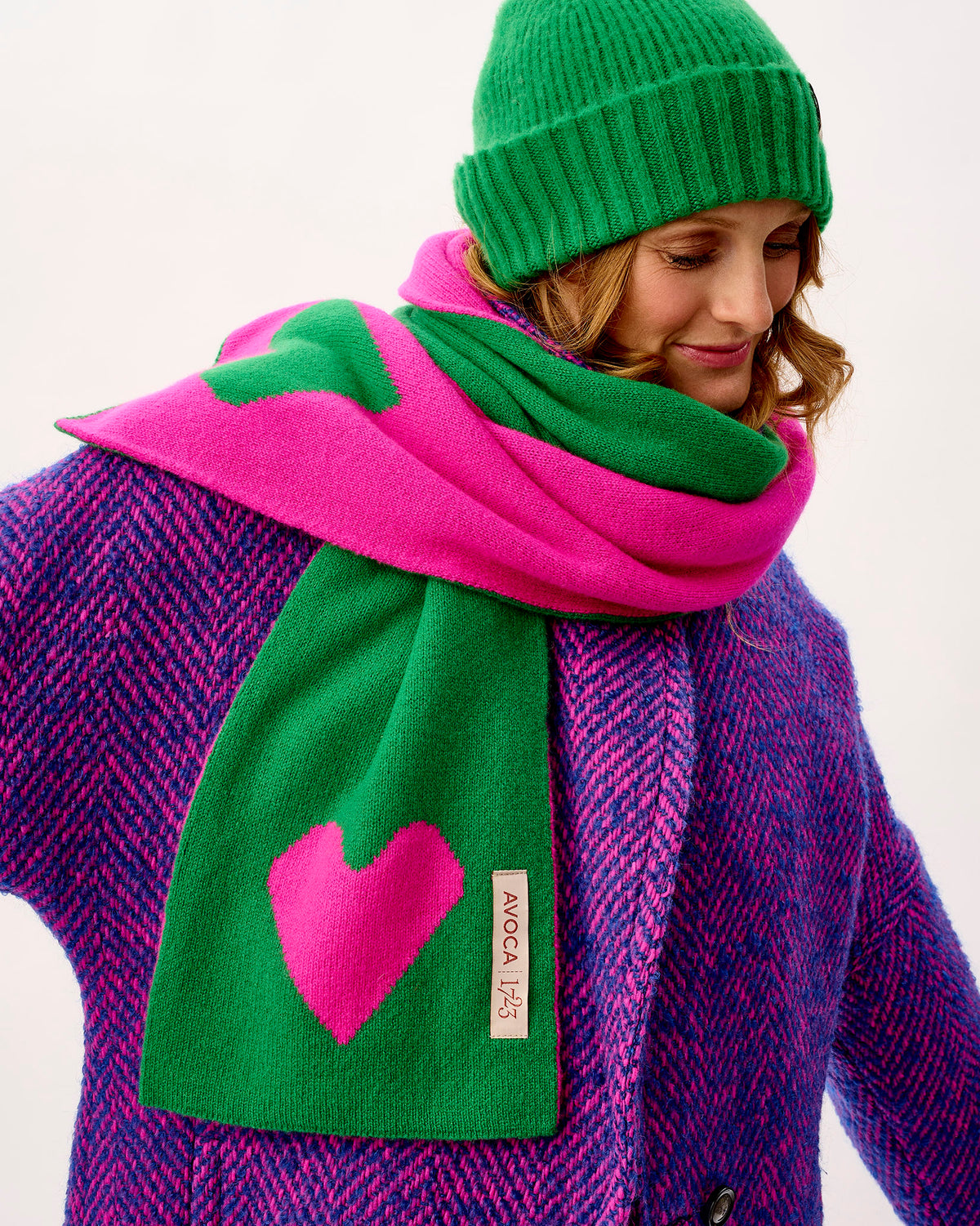 Billiard & Neon Pink Two Hearts Lambswool Scarf