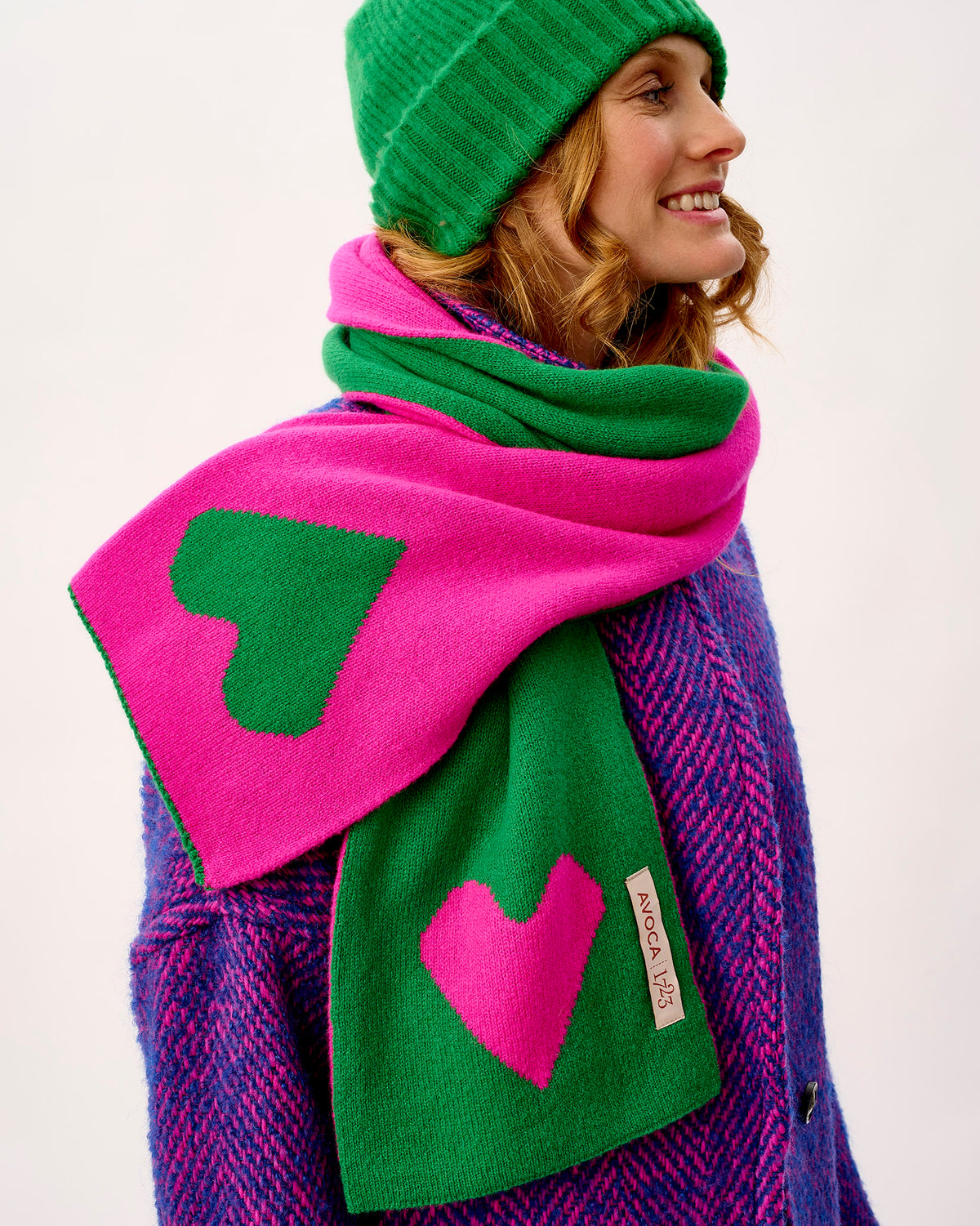 Billiard & Neon Pink Two Hearts Lambswool Scarf