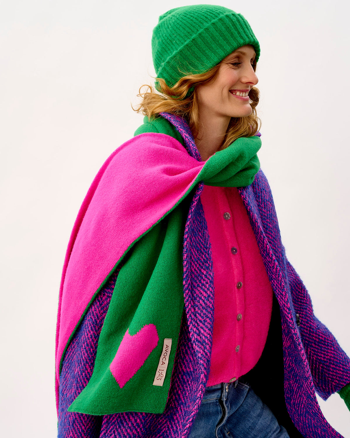 Billiard & Neon Pink Two Hearts Lambswool Scarf
