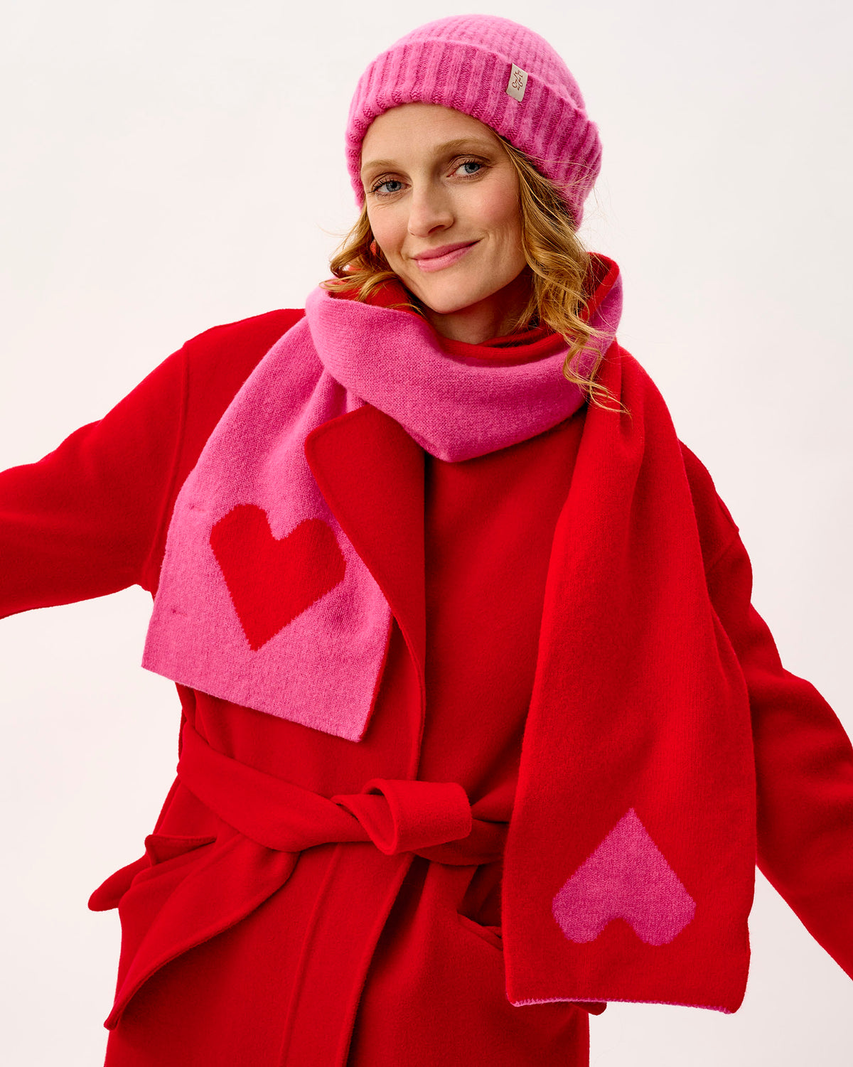 Bubblegum & Tartan Scarlet Two Hearts Lambswool Scarf