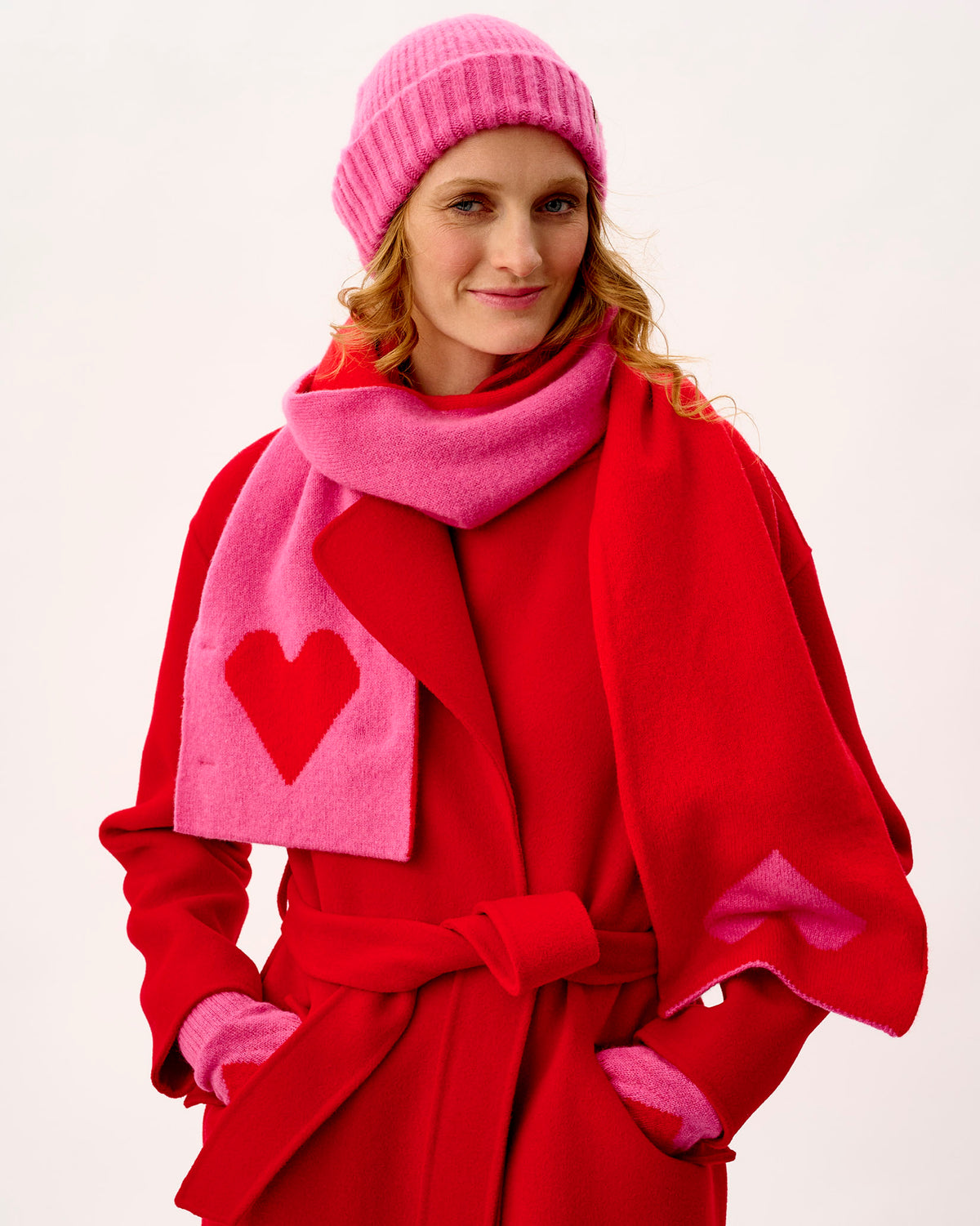 Bubblegum & Tartan Scarlet Two Hearts Lambswool Scarf