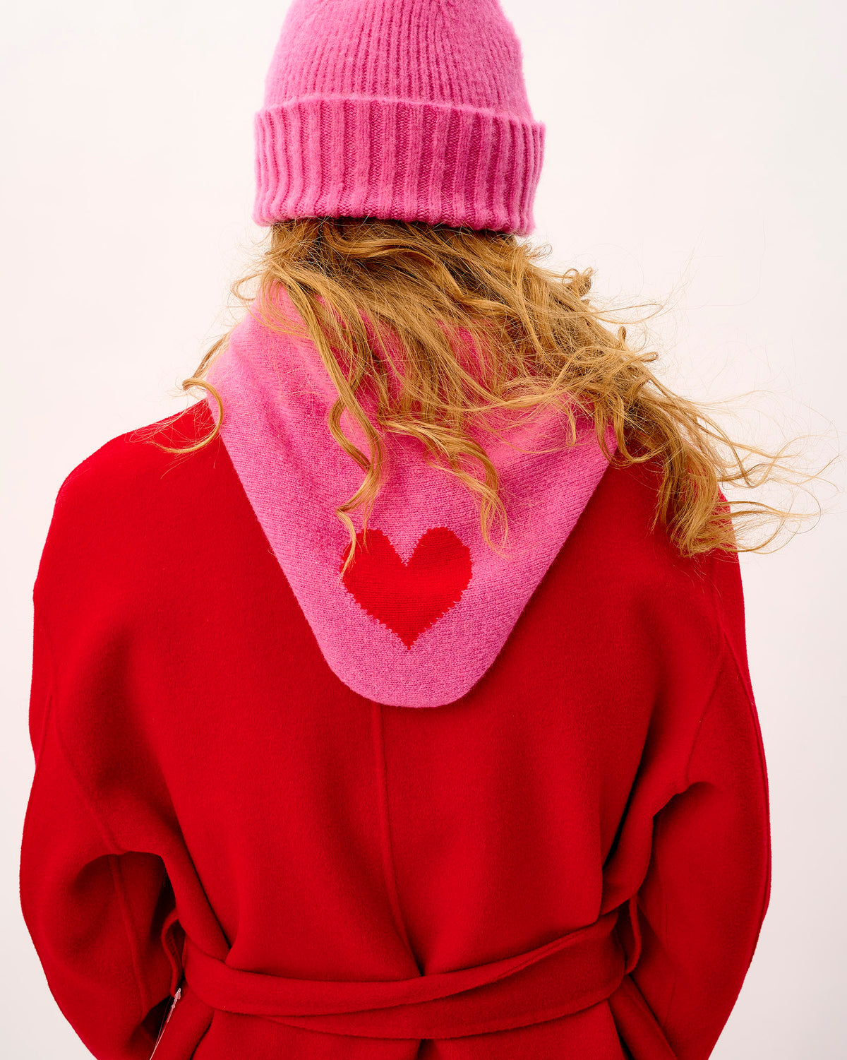 Bubblegum & Tartan Scarlet Heart Lambswool Triangle Neck Tie Scarf
