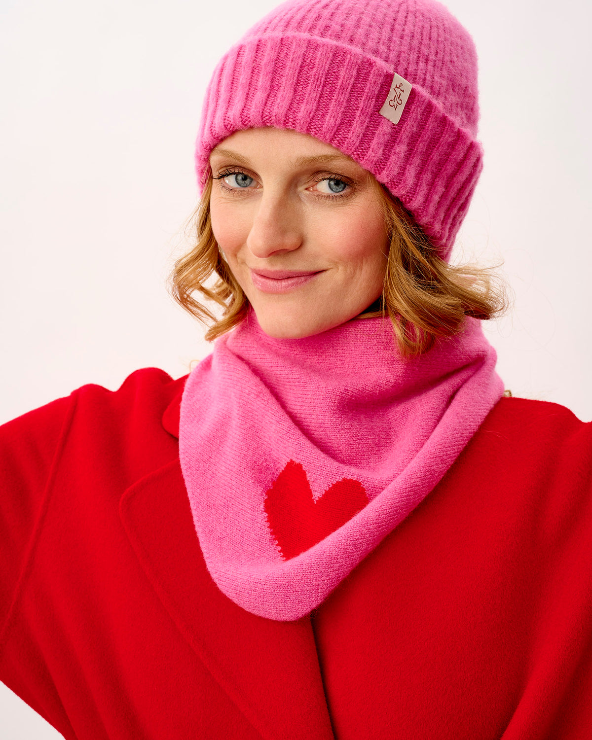 Bubblegum & Tartan Scarlet Heart Lambswool Triangle Neck Tie Scarf