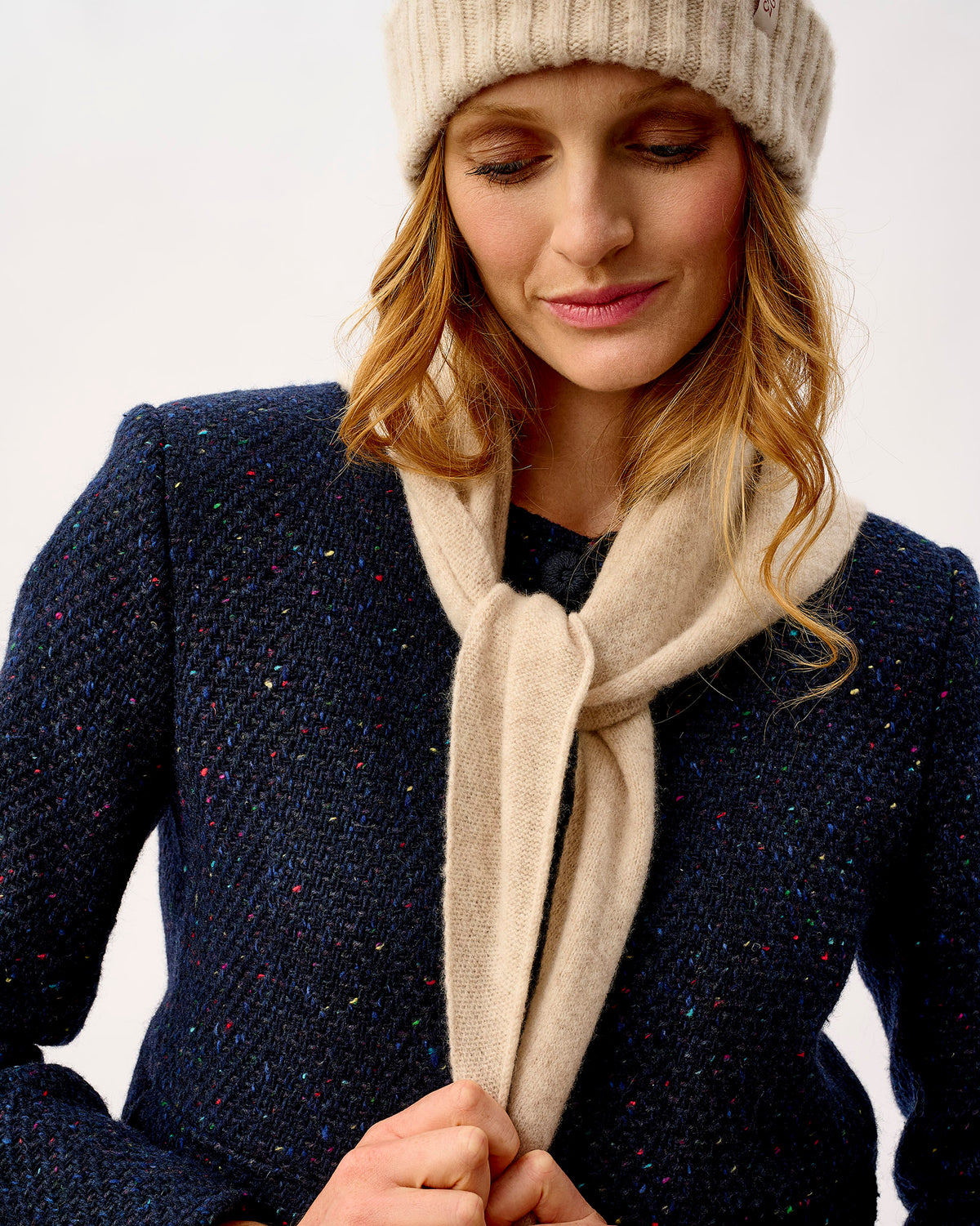 Linen Lambswool Triangle Neck Tie Scarf