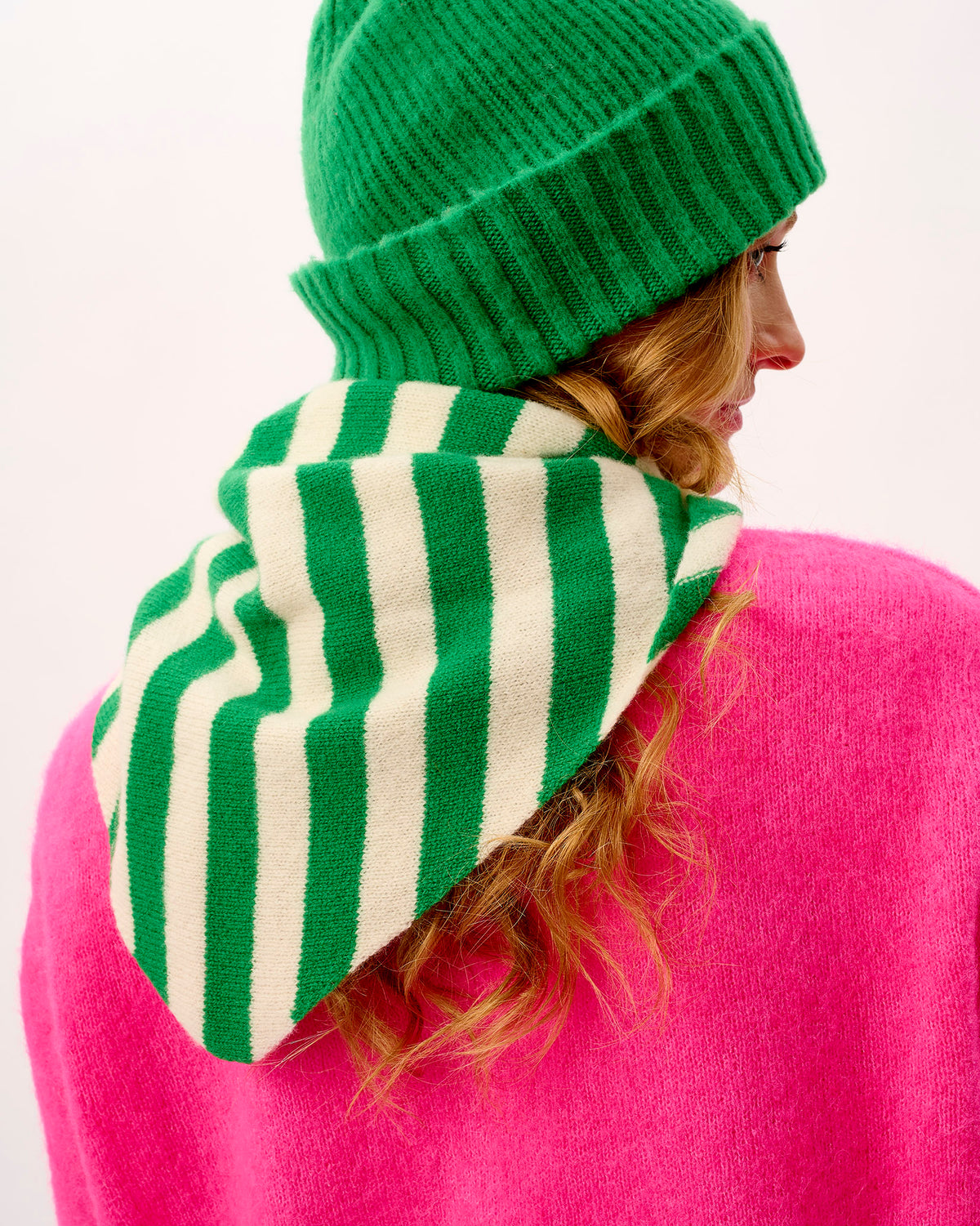 Billiard & Ecru Scout Stripe Lambswool Triangle Scarf