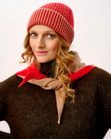 Tartan Scarlet & Camel Scout Wide Stripe Lambswool Triangle Scarf