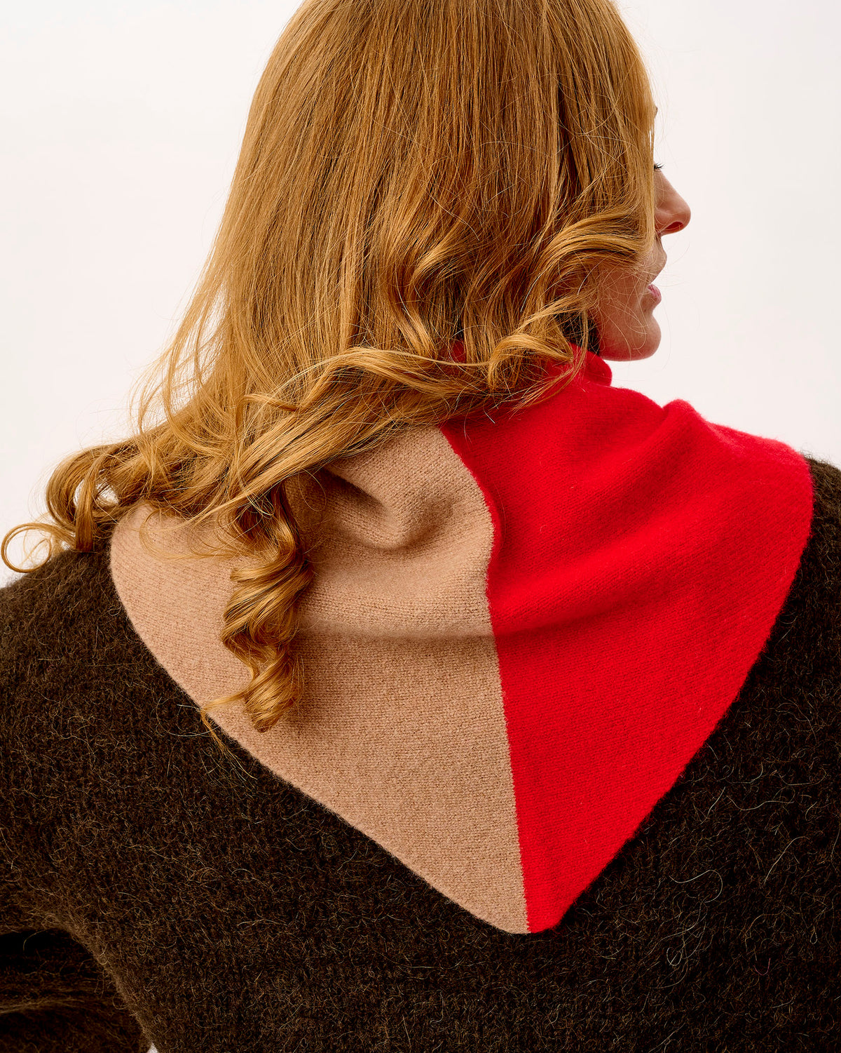 Tartan Scarlet & Camel Scout Wide Stripe Lambswool Triangle Scarf