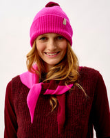 Bordeaux & Neon Pink Scout Wide Stripe Lambswool Triangle Scarf
