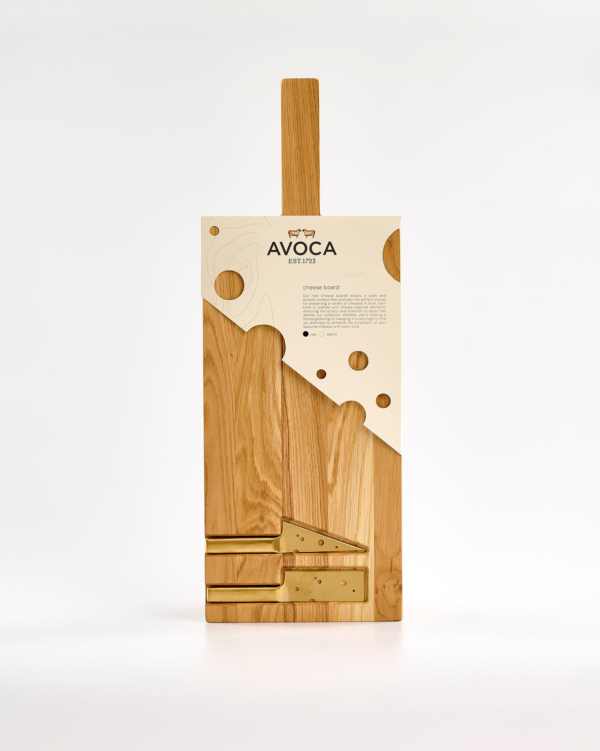 Oak Cheese Board with Inlaid Knives