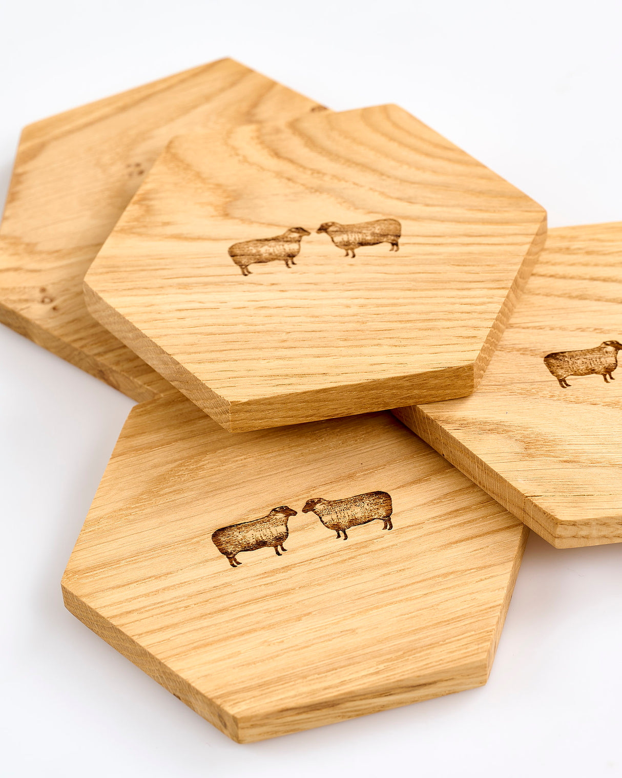 Oak Hexagon Coasters - Set of 4