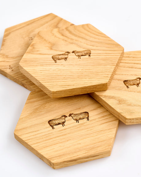 Oak Hexagon Coasters - Set of 4