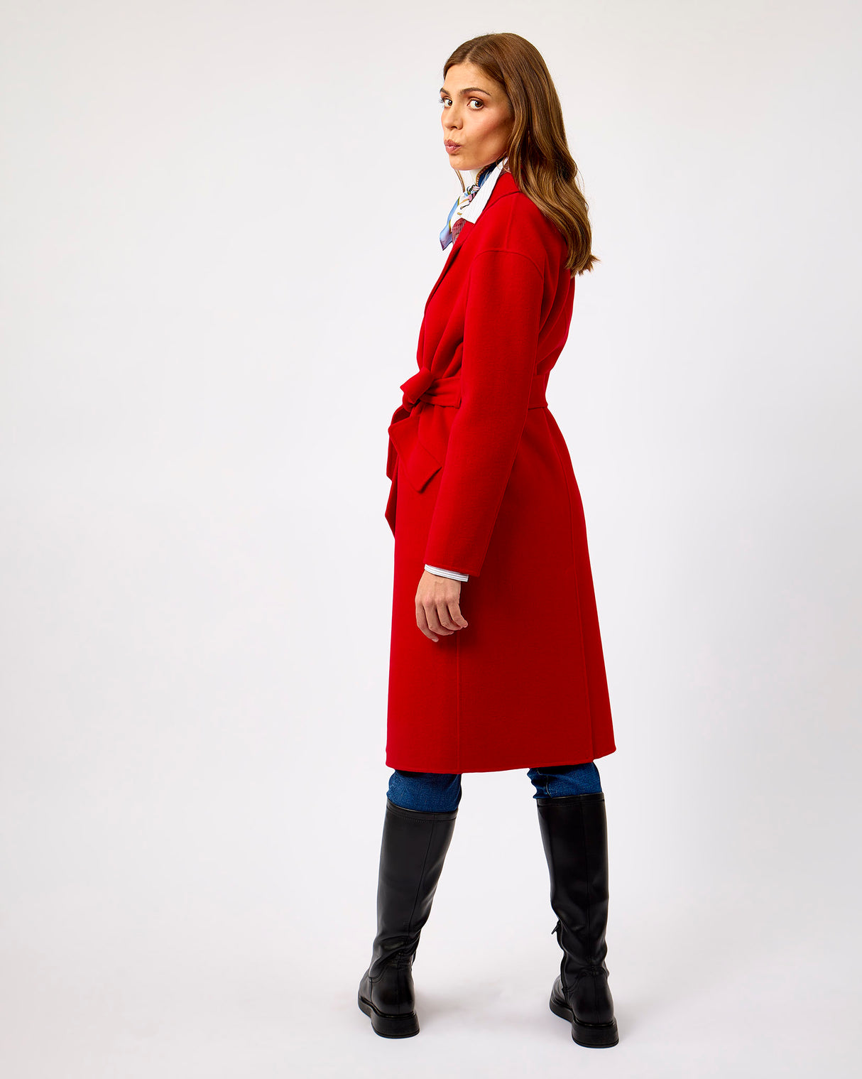Red Belted Wool Town Coat
