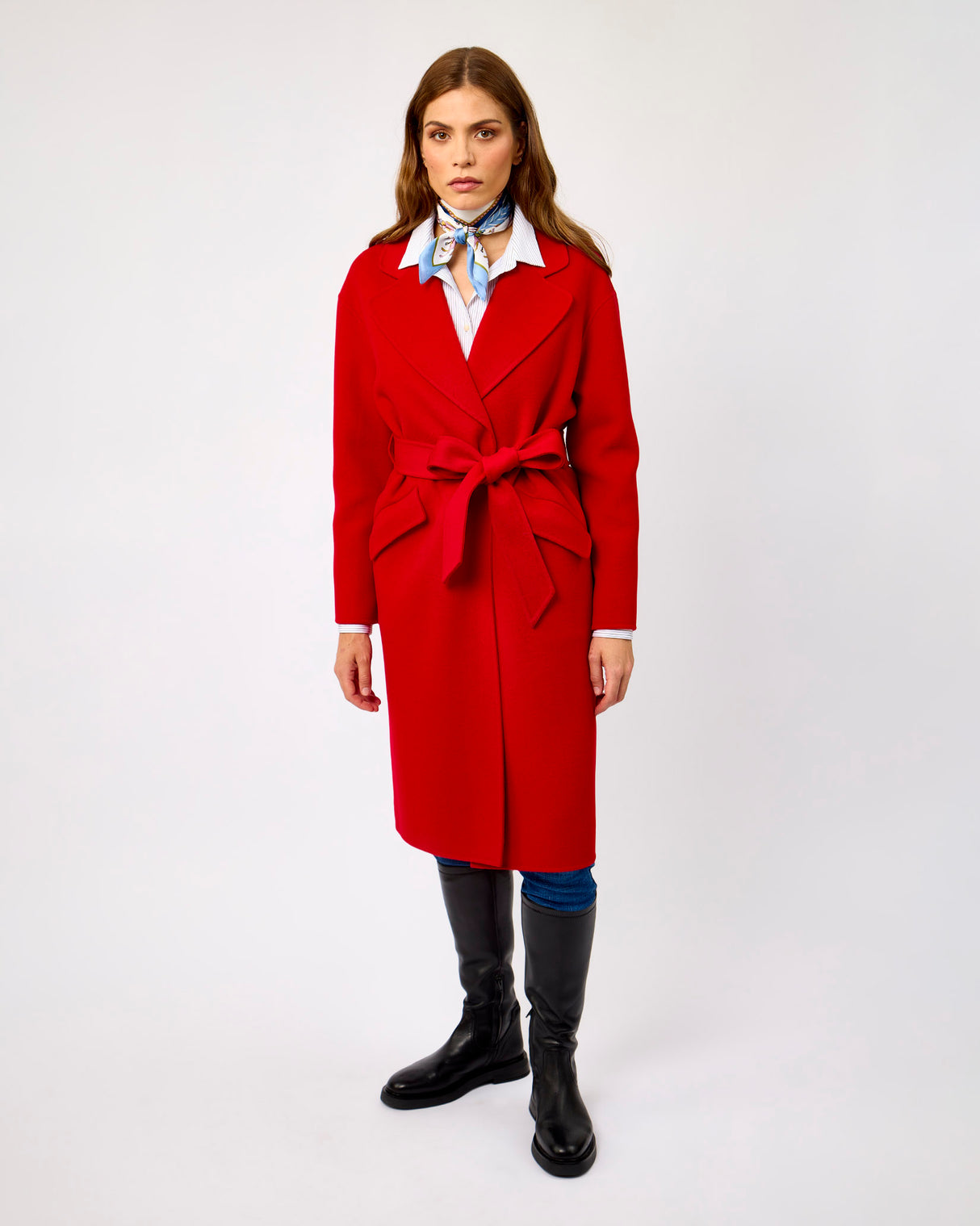 Red Belted Wool Town Coat