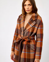 Camel Check Belted Wool Blend Town Coat