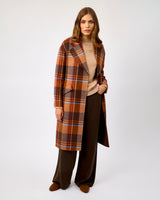 Camel Check Belted Wool Blend Town Coat