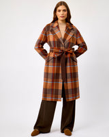 Camel Check Belted Wool Blend Town Coat