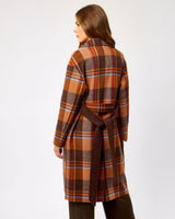 Camel Check Belted Wool Blend Town Coat