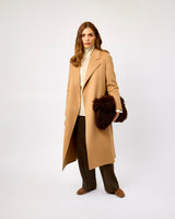 Camel Belted Wool Blend Wrap Coat