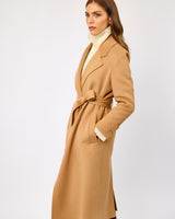 Camel Belted Wool Blend Wrap Coat