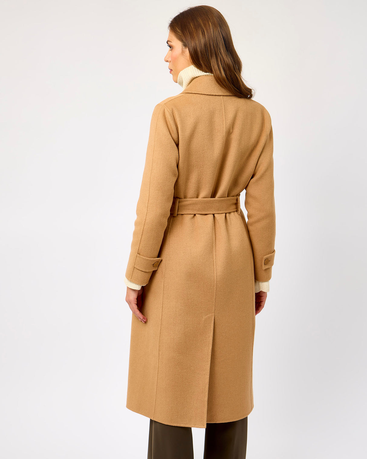 Camel Belted Wool Blend Wrap Coat