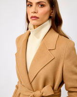 Camel Belted Wool Blend Wrap Coat