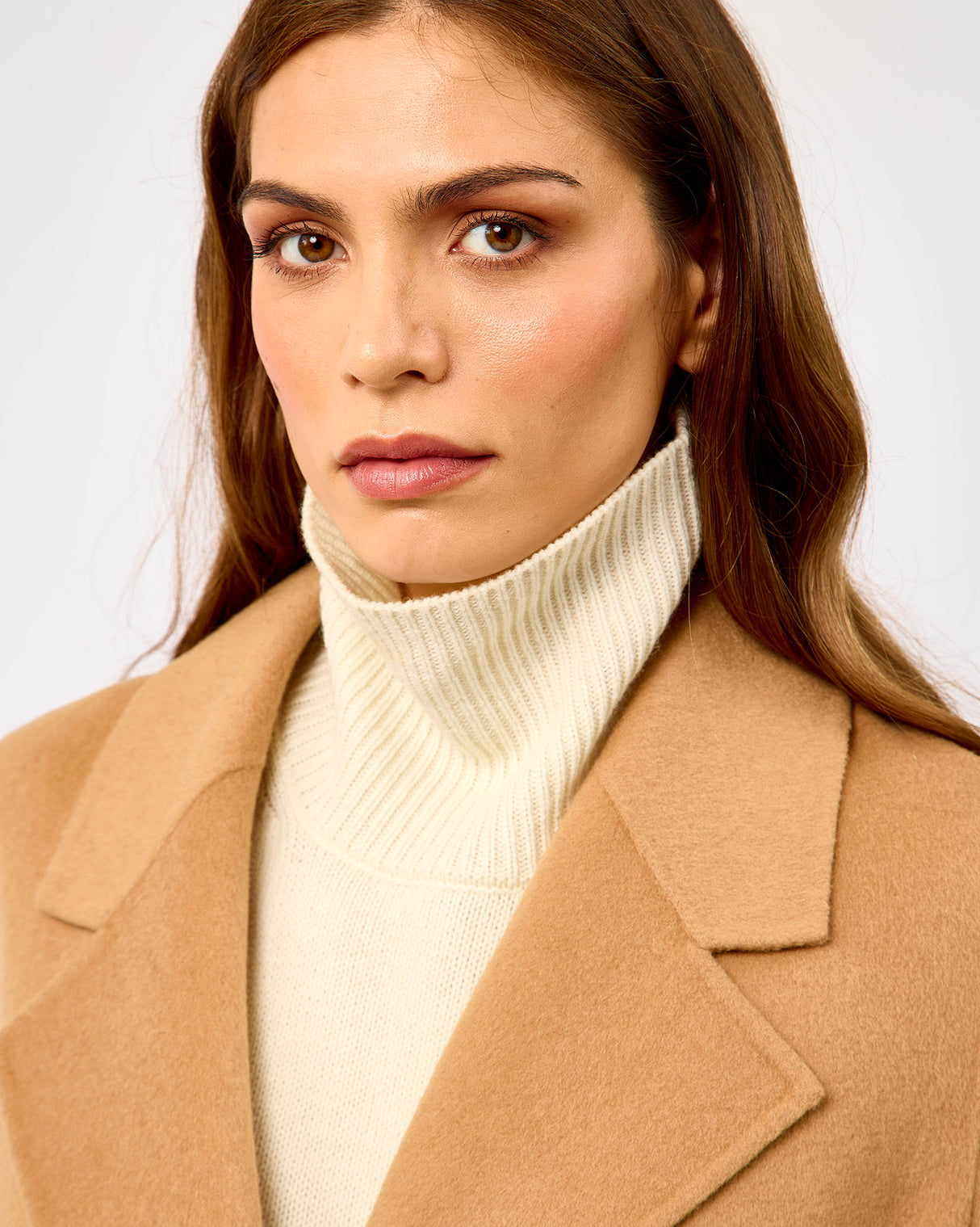 Camel Belted Wool Blend Wrap Coat
