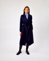 Navy Ink Belted Wool Blend Wrap Coat
