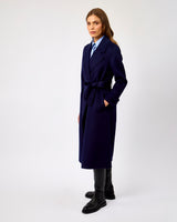 Navy Ink Belted Wool Blend Wrap Coat