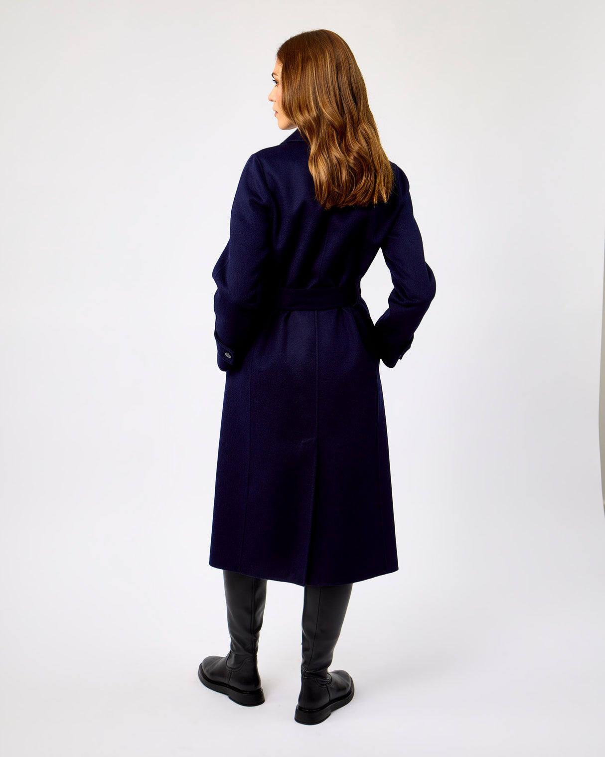 Navy Ink Belted Wool Blend Wrap Coat