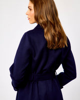 Navy Ink Belted Wool Blend Wrap Coat