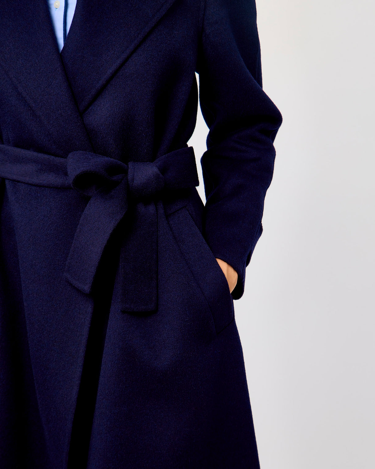 Navy Ink Belted Wool Blend Wrap Coat
