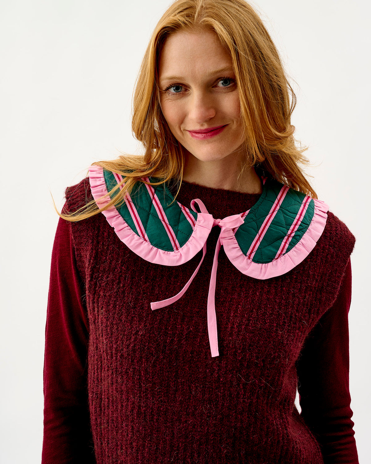 Emerald Blush Stripe Quilted Cotton Collar