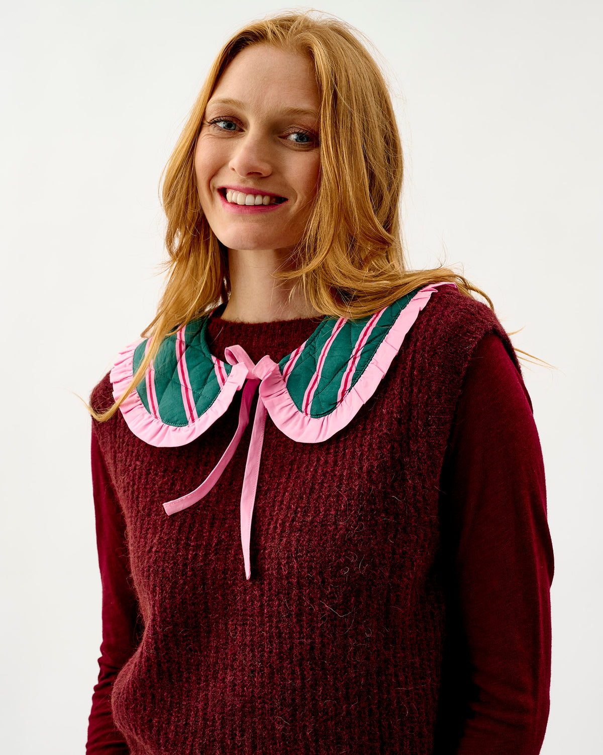 Emerald Blush Stripe Quilted Cotton Collar