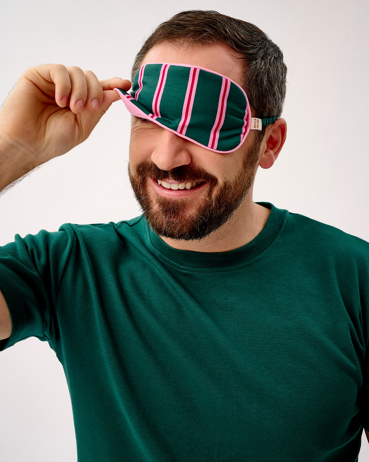 Emerald Blush Stripe Cotton Eye Mask