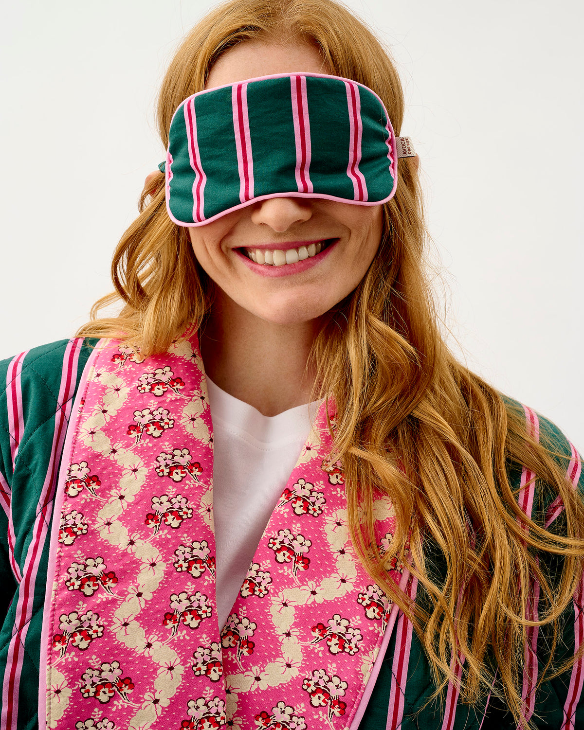 Emerald Blush Stripe Cotton Eye Mask