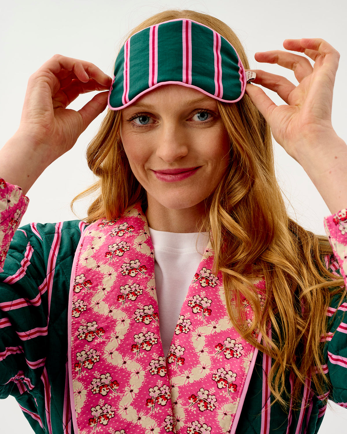 Emerald Blush Stripe Cotton Eye Mask