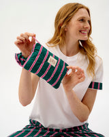Emerald Blush Stripe Quilted Cotton Pouch