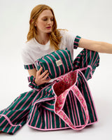 Emerald Blush Stripe Quilted Cotton Make-Up Bag