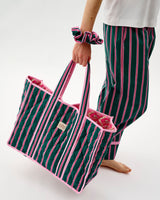 Emerald Blush Stripe Quilted Cotton Tote Bag